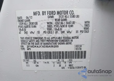 2013 Ford Edge Sel from USA, damaged, VIN 2FMDK4JC6DBA56200
